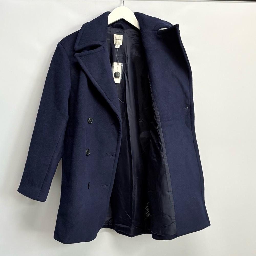 NWT Anthropologie Maeve Double-Breasted Oversized Wool-Blend Coat in Navy Blue - Picture 11 of 13